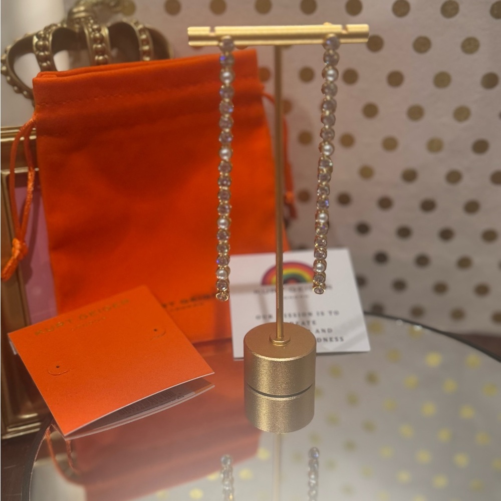 Kurt Geiger Gold Rhinestone and Pearl Dangle Earrings